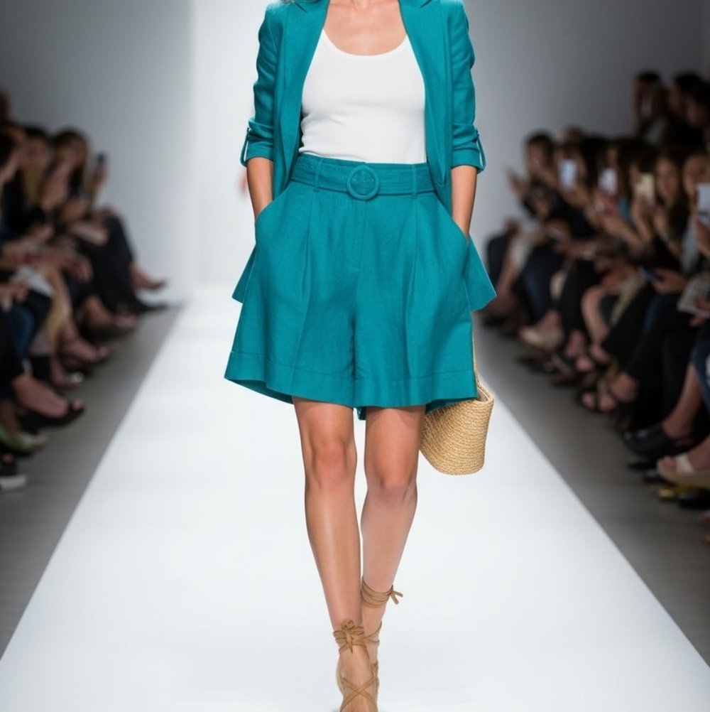 Worthington Teal High Waist Shorts with Belt